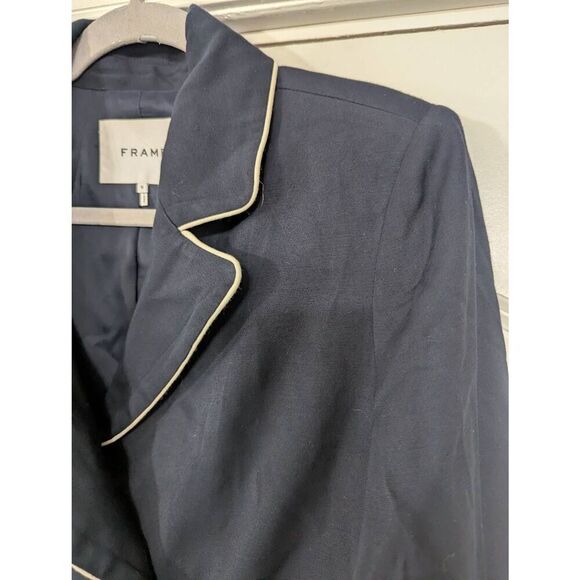 Frame Piped‎ Cropped Blazer women's 6 navy blue double breasted - Picture 4 of 9